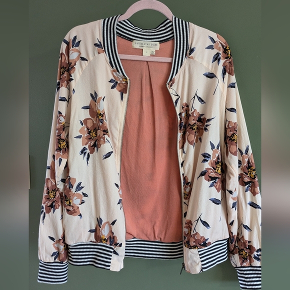 Saltwater Luxe Crossfire Floral Bomber Zip Up Casual Style Jacket Large Lined - Picture 4 of 14